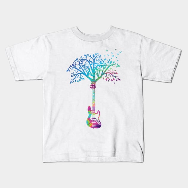 Bass Guitar Tree Abstract Texture Theme Kids T-Shirt by nightsworthy